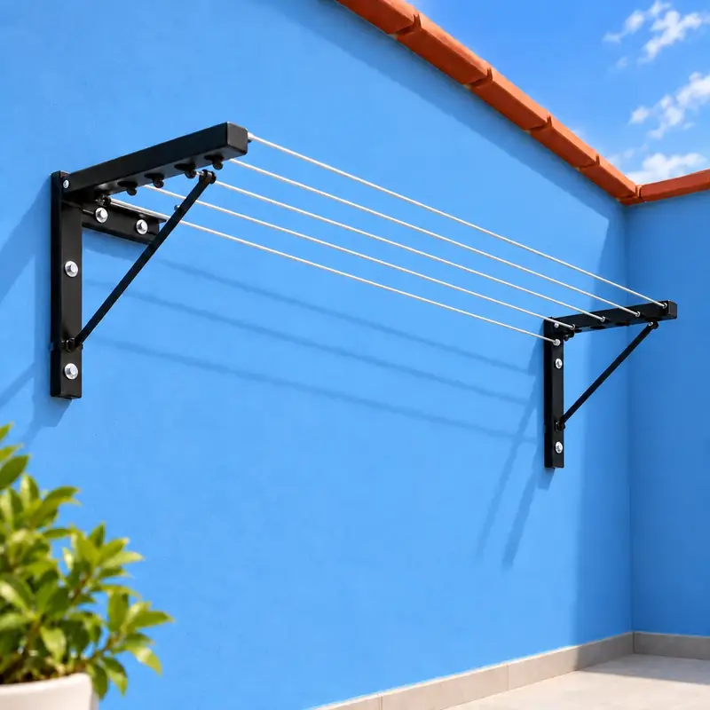 Tendedero de pared retráctil con 5 cables de acero instalado en azotea – venta por mayoreo en Culiacán